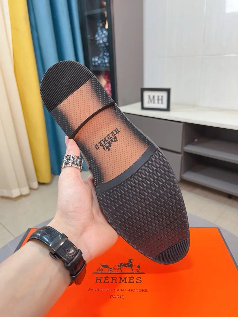 Men's shoes 💰500🌹🌹《HERMES》Hermès business leather shoes, original factory configuration, original imported open edge bead upper + luxury hardware logo + fully imported original customized sheepskin lining, sole: rubber wear-resistant outsole, difficult craftsmanship, original factory follow-up goods, 🔍🔍high quality code number: 38-44 45 can be customized